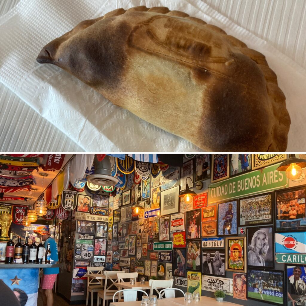 Empanada and decor of Argentino restaurant